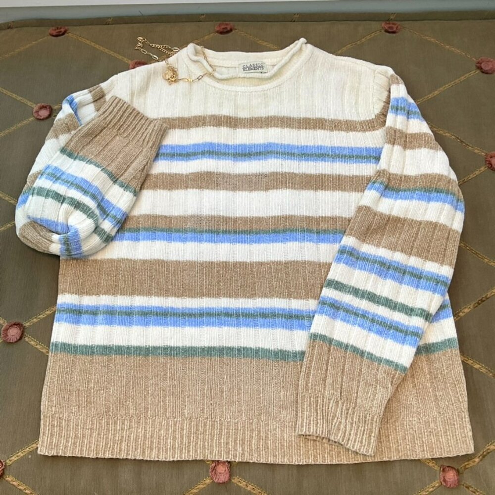 Classic Elements Sweater Chenille Striped Cream T… - image 4